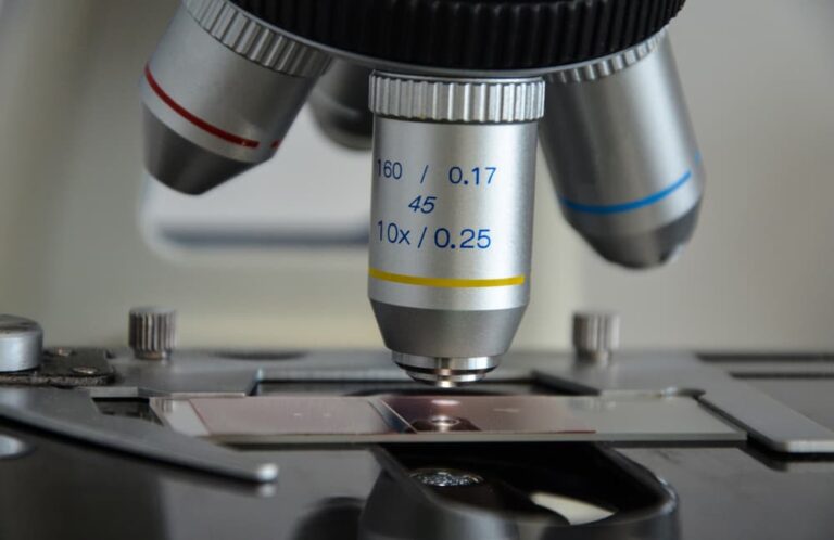 closeup of microscope in veterinary clinic