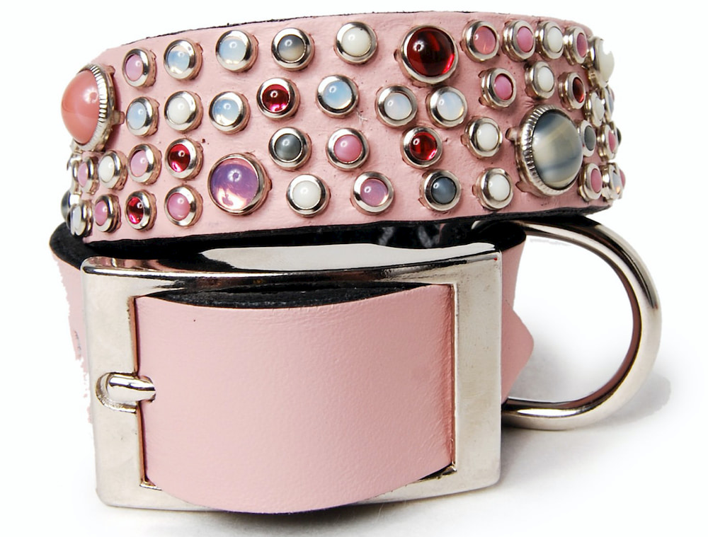rhinestone handmade leather dog collar