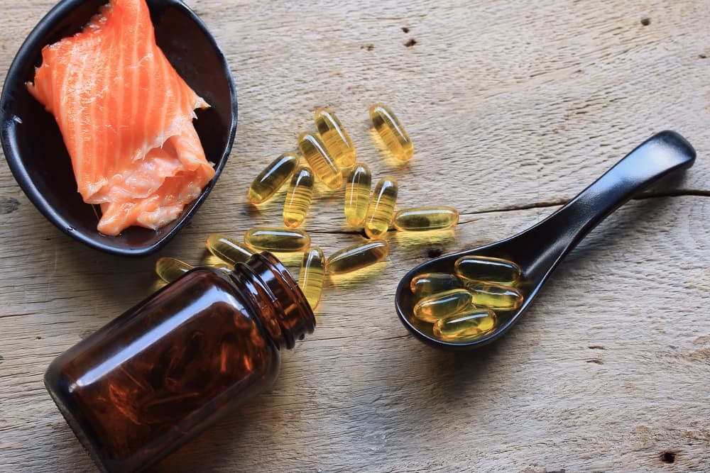 Fish oil on table