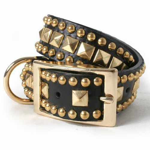 Black and gold studded spiked leather dog collar