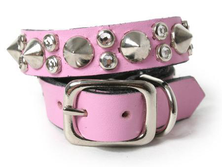 pink spiked dog collar with crystals