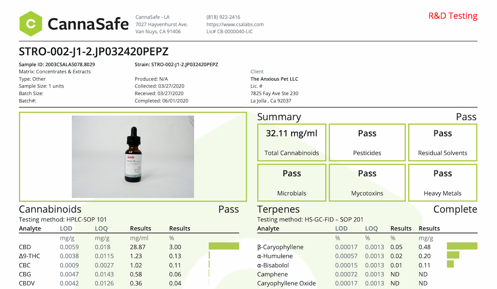 Example certificate of analysis