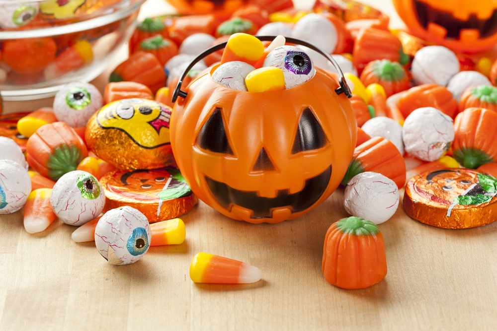 Halloween candy on table